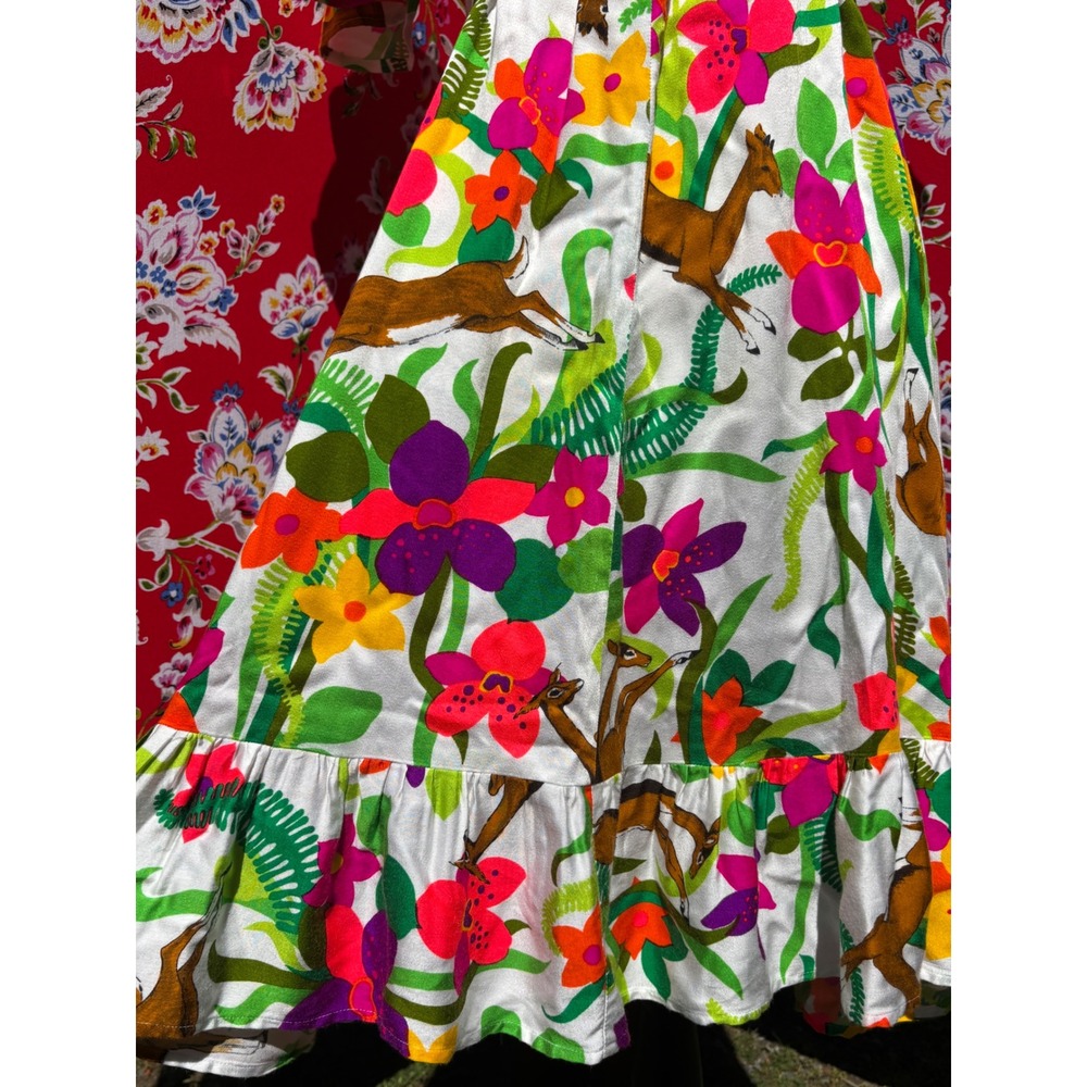 VTG 70's Neon Floral Ruffle Vacation Whimsy Boho Chic Midi Dress Size M-L - Picture 4 of 13